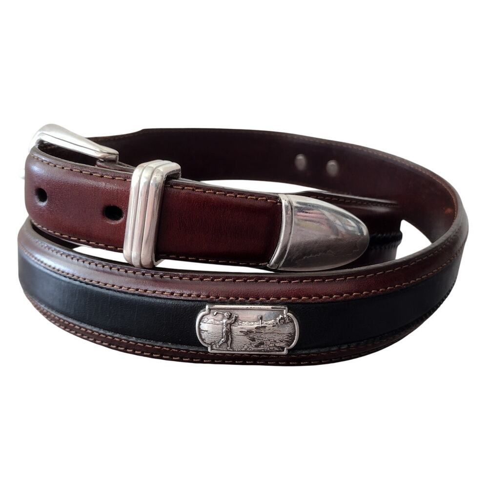 Onyx by Brighton Brown & Black Leather Golf-Themed Concho Accent Belt Men's 40
